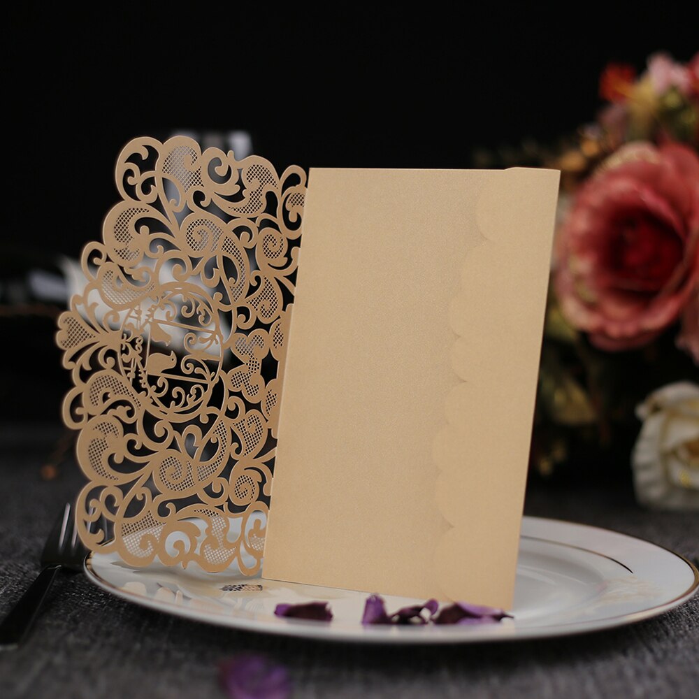 10pcs Pearl Paper Floral Wedding Invitation Card Sets with Blank Inner Sheets Blue/Gold Bird Pattern Wedding Cards Birthday Card