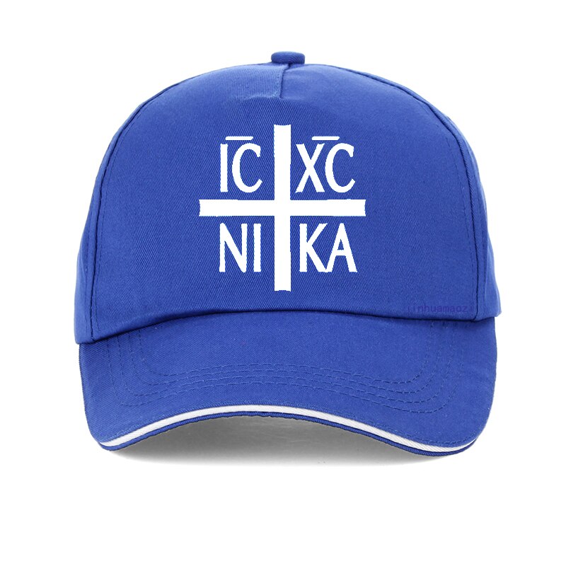 Ic xc nika ortodokse symbol print baseball cap sjove mænd hip hop cap sommer justerbare mænd kvinder snapback hat gorras hombre: Blå
