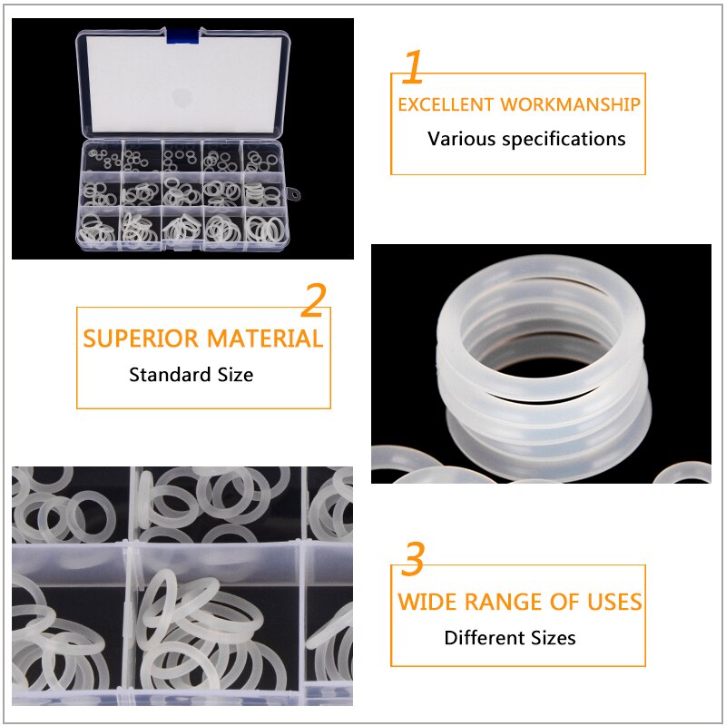 Silicone de Vedação O-anéis CS 1 milímetros 1.5 milímetros 1.9 milímetros 2.4 milímetros 3.1 milímetros OD VMQ Branco 6mm-35mm 15 Tamanhos Anéis O Substituições 94 Pçs/set BG024