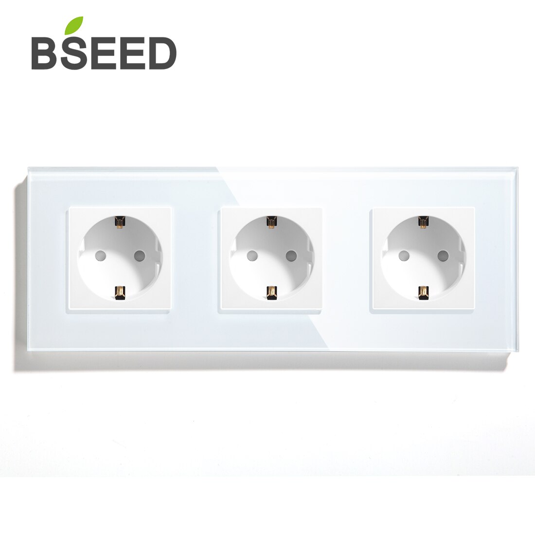 BSEED Touch Light Switch With EU Power Wall Sockets White 300W Wall Led Switch 1/2/3Gang 1Way Crystal Glass Panel Dark Backlight: Thriple Socket