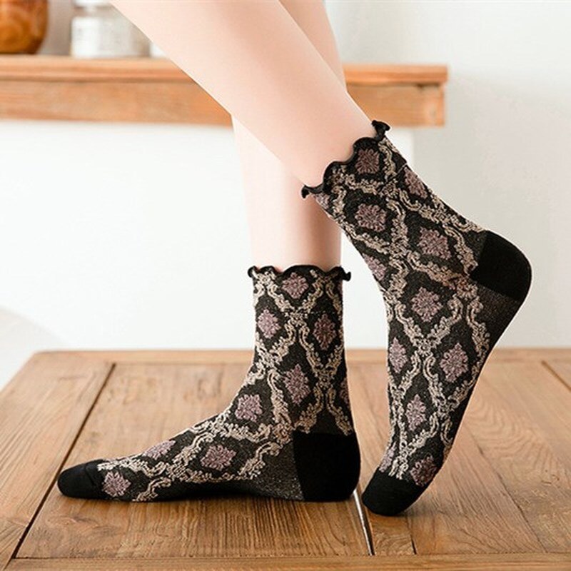 Calcetines Harajuku de estilo pijo, Retro, Vintage, de equipo, con pinta Floral, con volantes, Kawaii japonés, calcetín de mujer para Navidad