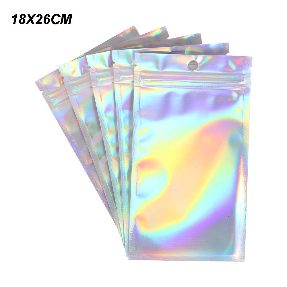 20 Teile/paket Kunststoff Tasche 6 Größen Aluminium Folie Hologramm Lebensmittel Beutel Kleine Wasser Proof Zipper Wiederverschließbaren Beutel: 18X26CM