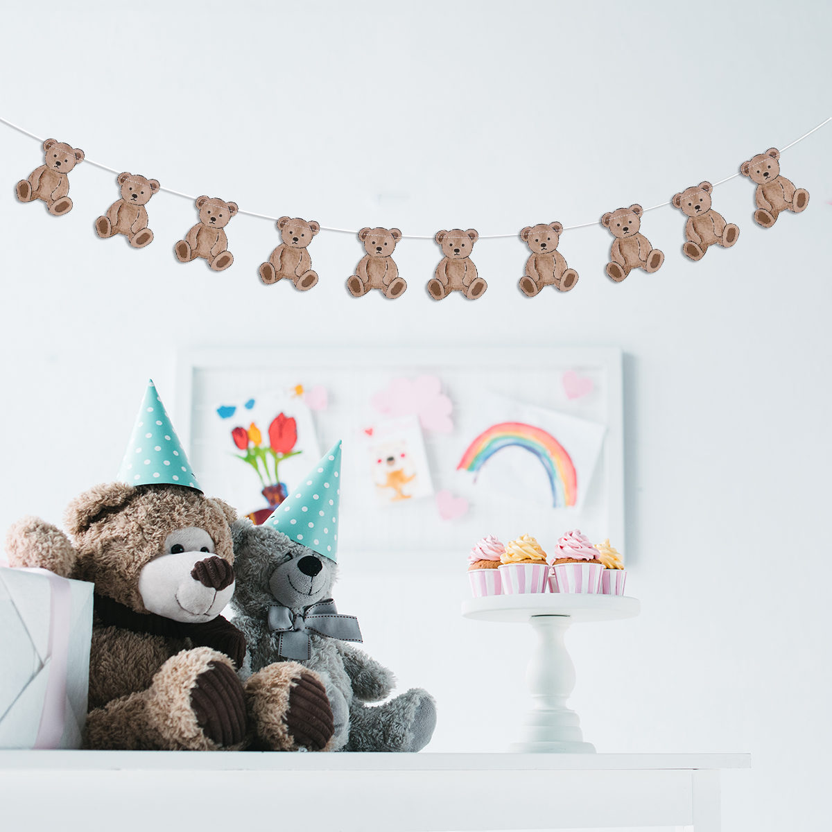 Cute bear Happy Birthday paper Banner Cartoon bear Garland flag wall hanging Bear Themed baby shower kids Birthday Party Decor