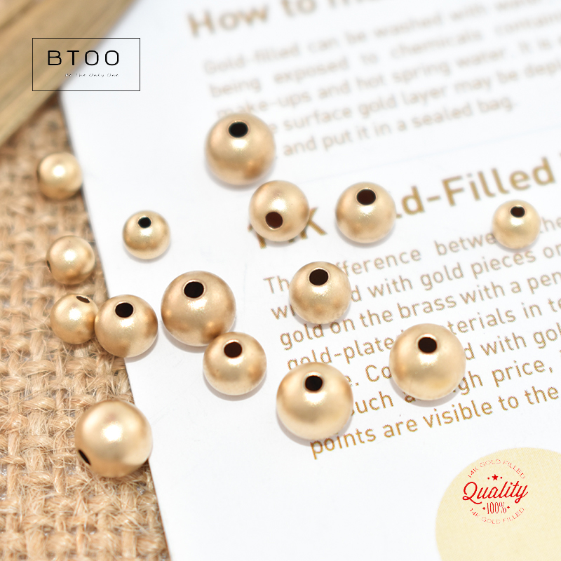 Cuentas redondas mate rellenas de oro de 14K para fabricación de joyas, cuentas sin costuras hechas a mano, accesorios DIY, accesorios de joyería resistentes al deslustre