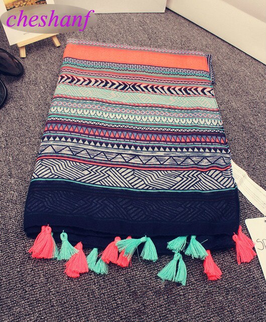 Cheshanf-Pañuelo étnico para la cabeza para mujer, hiyab de , bufandas de estilo español, estilo Hippie bohemio, con patrón geométrico, borlas,
