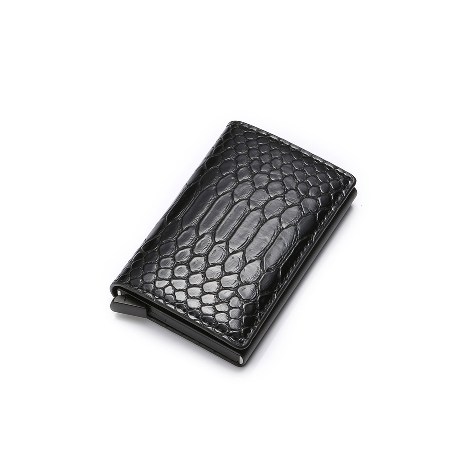 Rfid Women Credit Card Holder Aluminium Metal Wallet Ladies Mini Slim Business ID Card Holder Case Bag Cardholders pass holder: Black