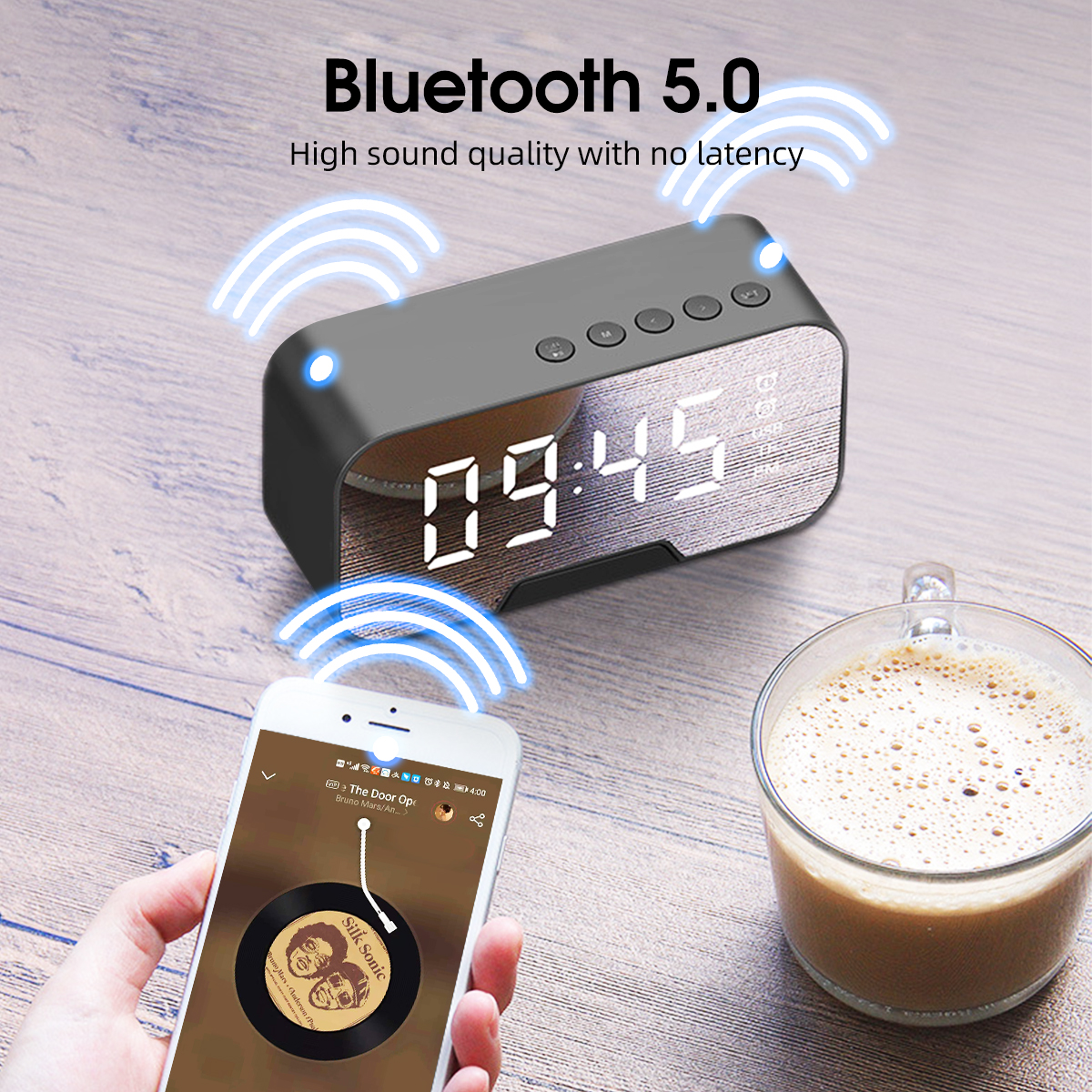 Draadloze Bluetooth Speaker Fm Radio Klankkast Desktop Wekker Subwoofer Muziekspeler Tf-kaart Bass Speaker Boom Voor Alle telefoon
