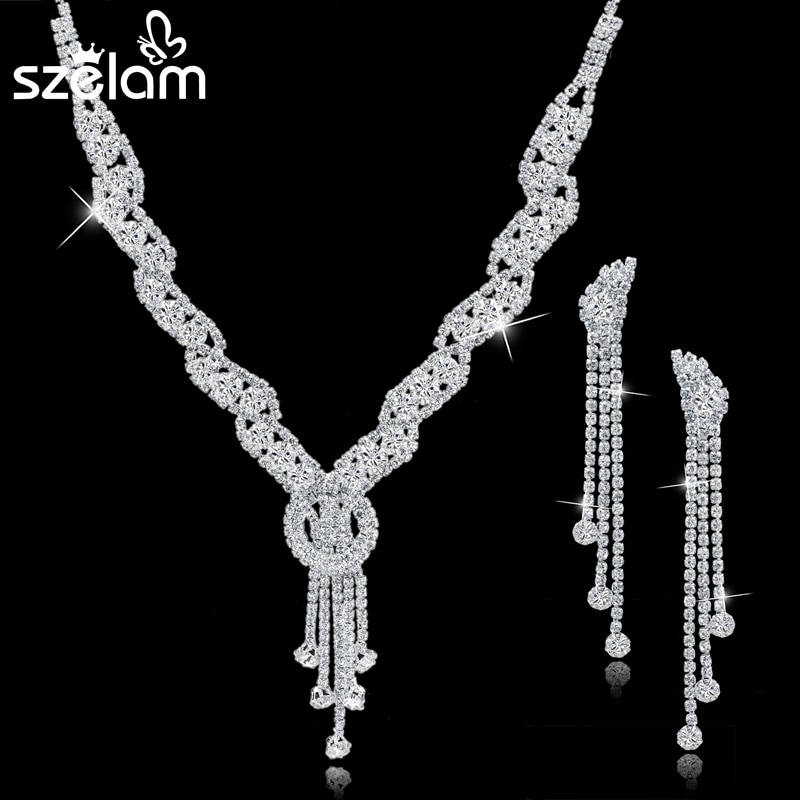 Sselam-ensemble de bijoux en strass pour femmes, ensemble de bijoux de mariage, collier, boucles d&#39;oreilles, pompon, accessoires, SET150067