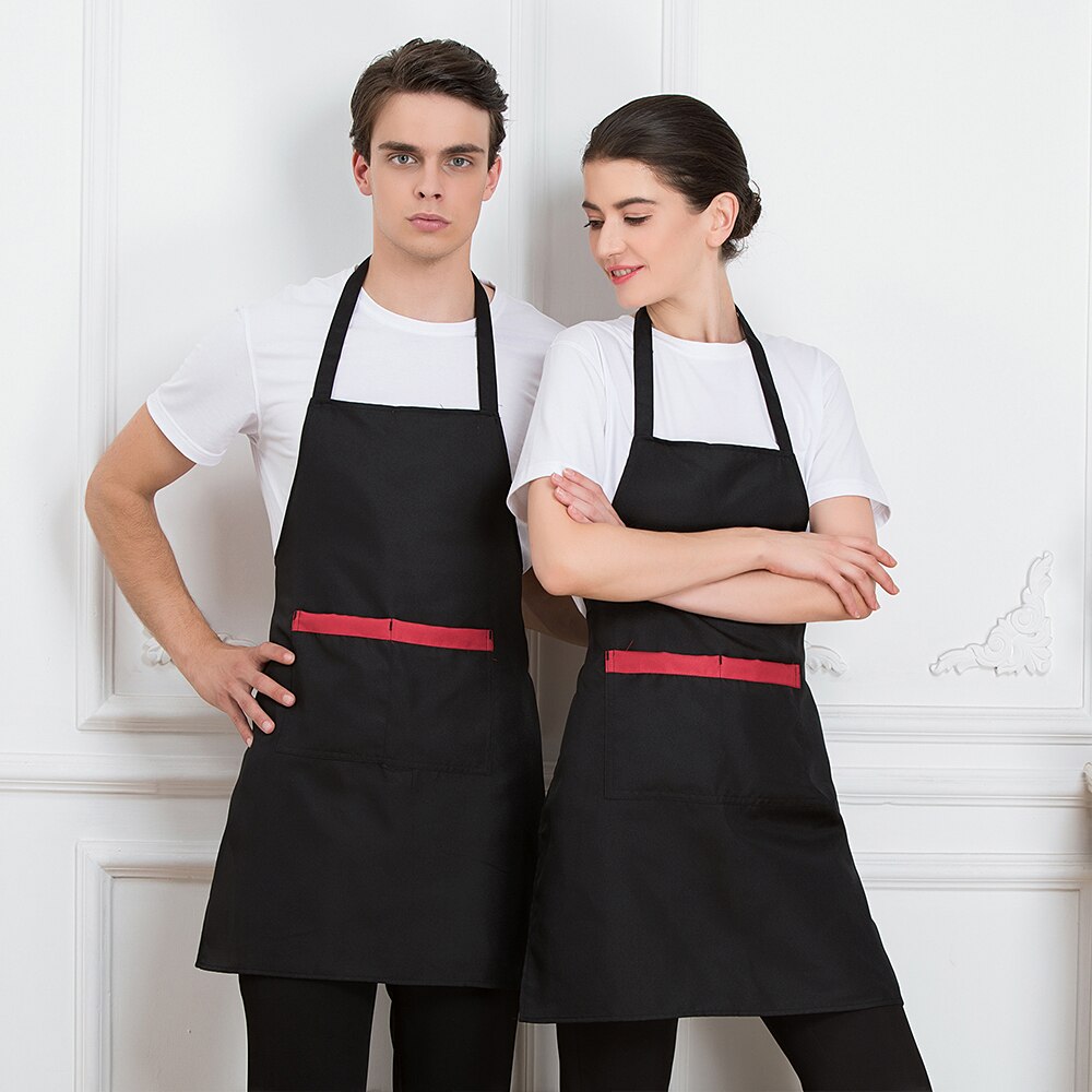 nuevos hombres mujeres hogar cocina restaurante delantal Chef camarero trabajo delantales Cocina Barbacoa peluquería delantal con bolsillos: Negro