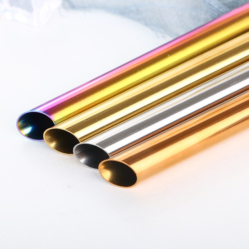 5/10pcs 12mm Reusable Pointed-End Drinking Straw Stainless Steel Drink Pearl Milkshake Fat Bubble Tea Straws Cocktail Party