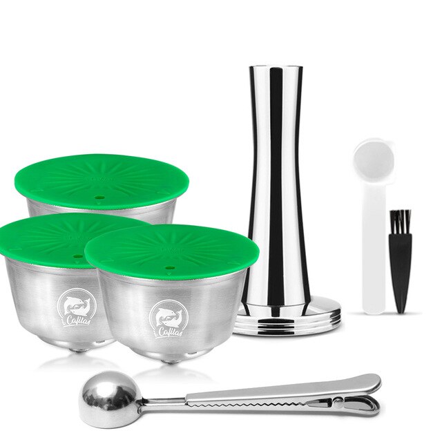 Refillable Capsule For Dolce Gusto Reusable Pod Coffee Machine 4th Generation Crema Maker Nespresso Original Capsule Adapter: 3Cup 1Tamper 1Spoon