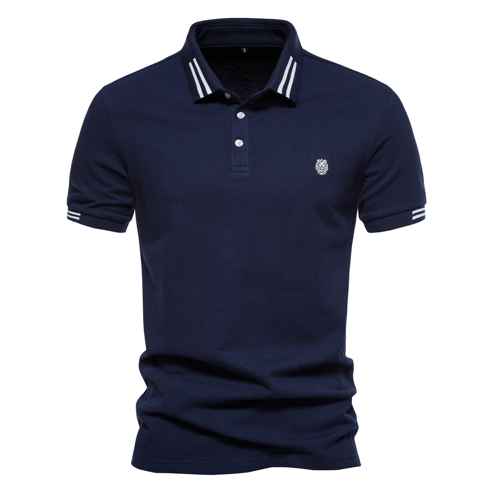AIOPEON Brand 100% Cotton Men's Polo Shirts Casual Solid Color Short Sleeve Polo Shirts for Men Summer Desinger Clothing Men: XXL / Blue