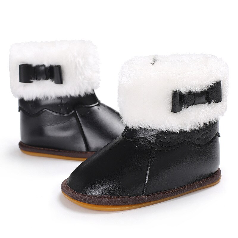 Metalen Baby Meisjes Winter Bont Schoenen Kids 'Winter Laarzen Rubberen Zool Laarzen Zacht En Warm Harde Zolen Snowboots winter Boog Schoenen: Black / 13