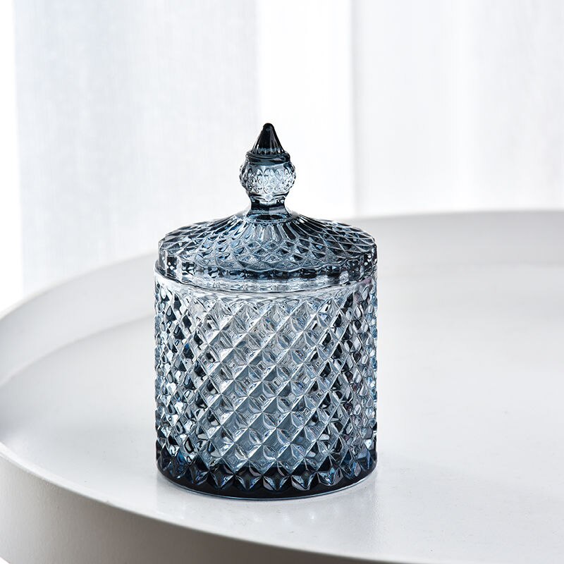 Tarros de cristal con tapa, latas de azúcar en lata de cristal, caja de dulces de diamante, recipiente para bastoncillos, almohadilla de algodón, recipiente de vidrio para almacenamiento doméstico: Gris oscuro