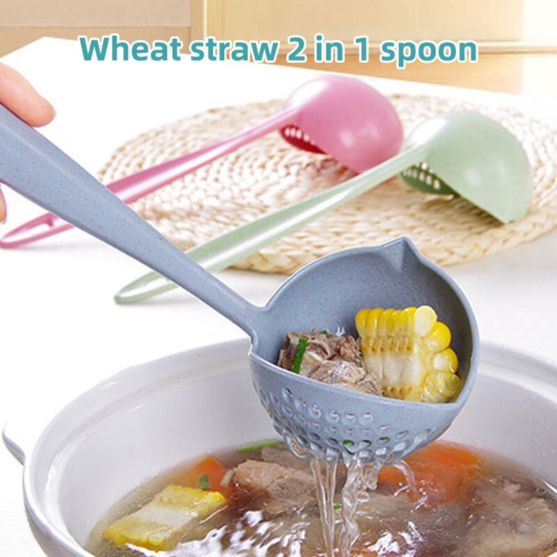 Obelix 2 in 1 Wheat Straw Soup Spoon Long Handle Porridge Spoons Meal Filter Tableware Home Cooking Tools Kitchen Accessories