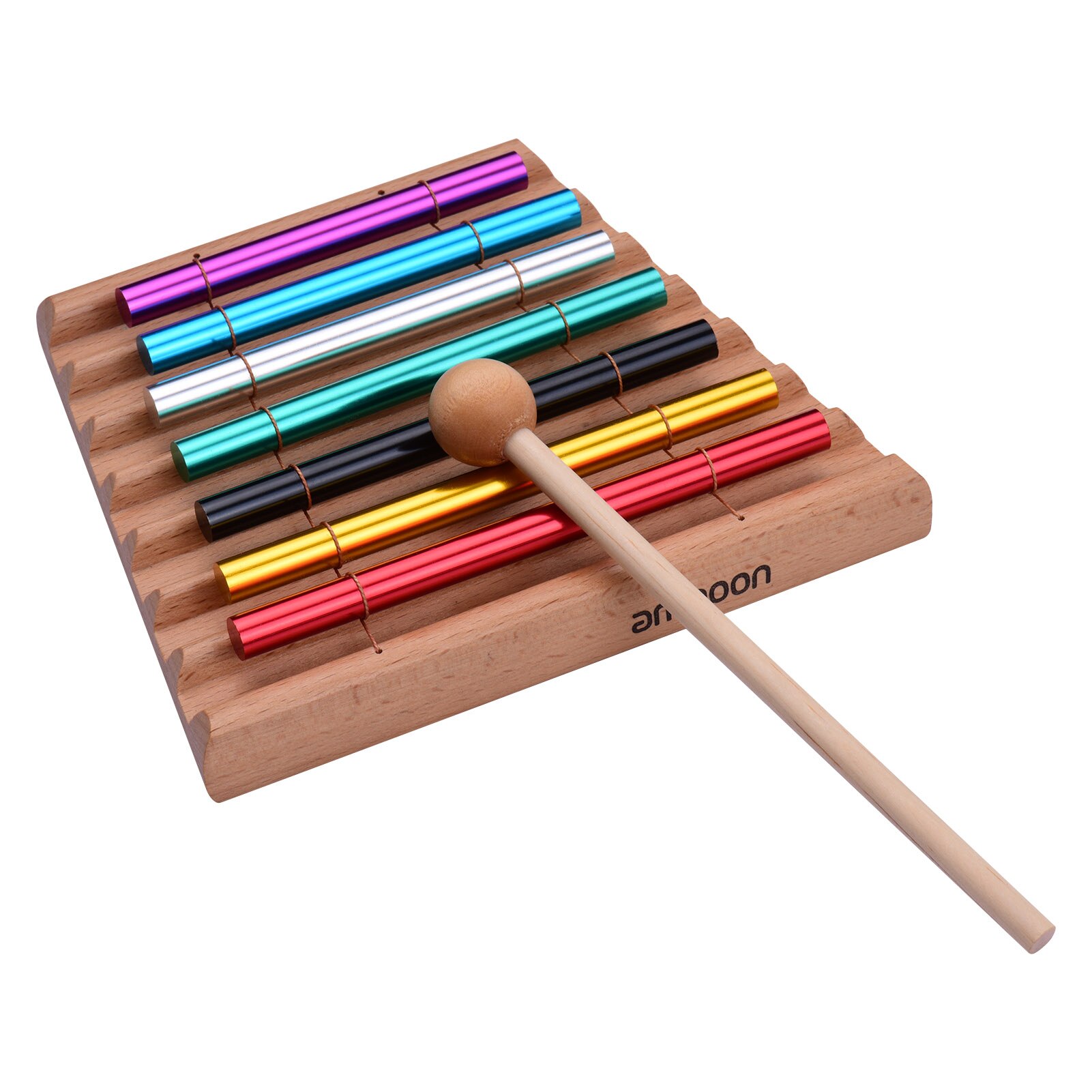 Ammoon-campanilla de meditación de 7 tonos para niños, campanilla de viento colorida, Juguete Musical educativo, instrumento de percusión con mazo