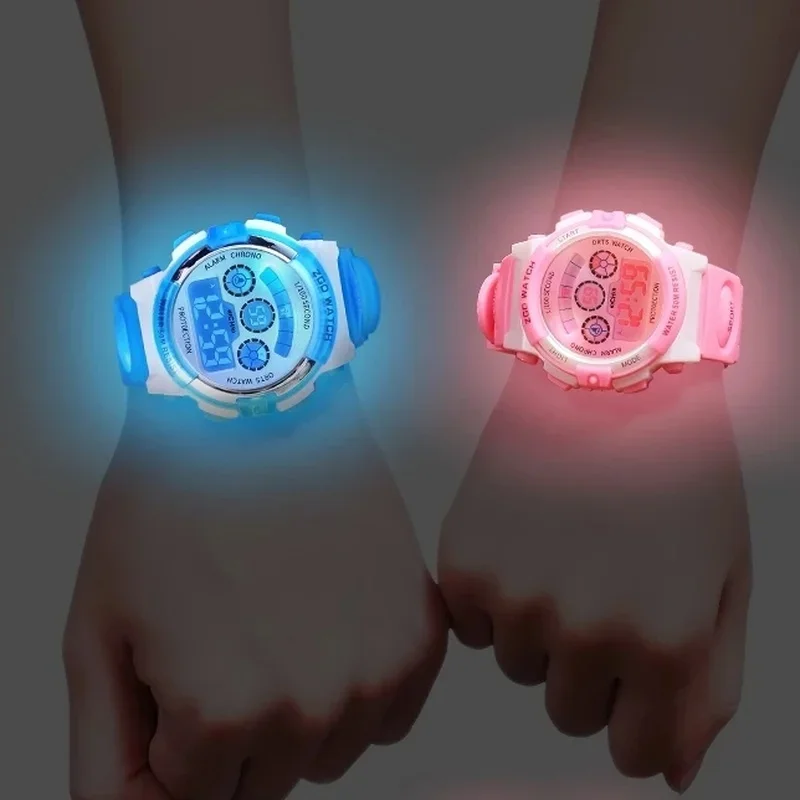 Elektronische Kinderuhren, Farbe, leuchtendes Zifferblatt, wasserdicht, multifunktional, nachtleuchtender Wecker, Uhr für Jungen und Mädchen