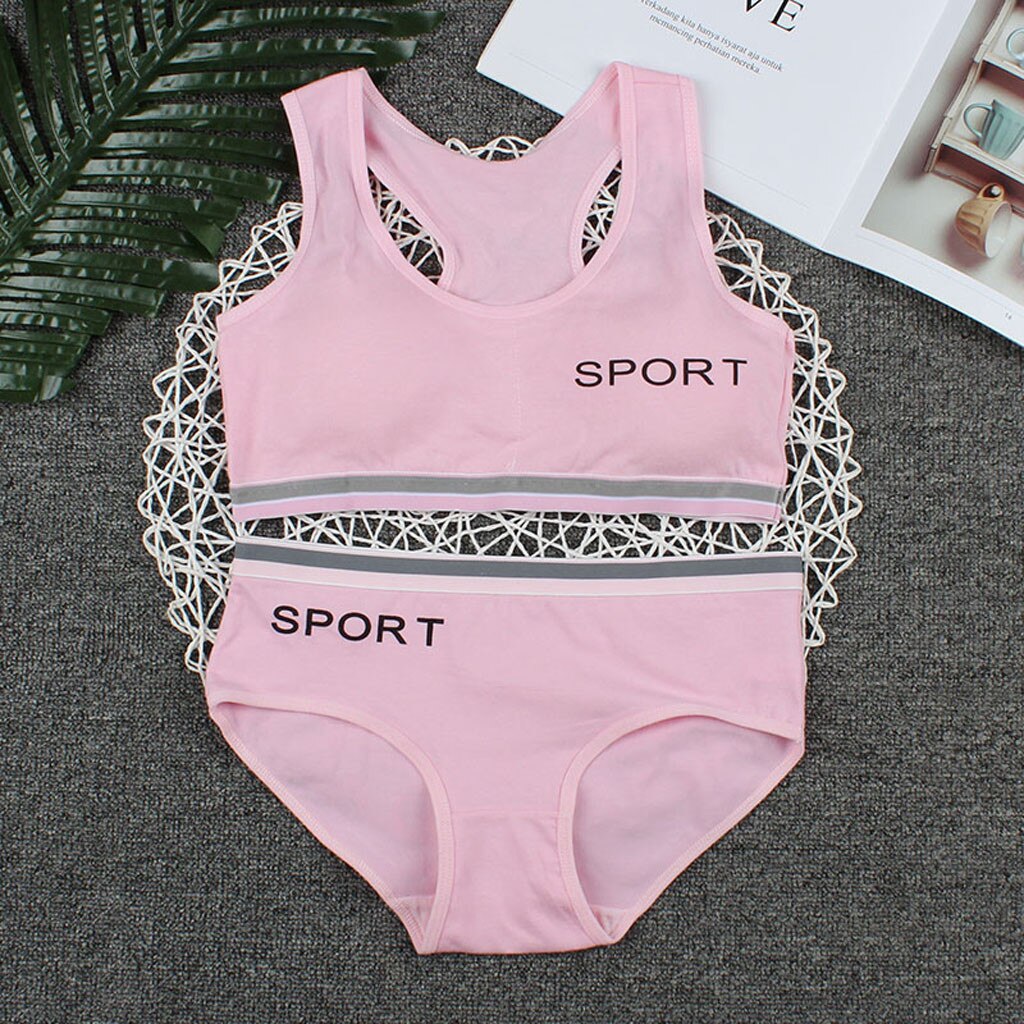 Teen Girls Underwear Bra Vest Children Underpants Briefs Training Bra Soft Breathable sports Gym 2 Piece Under Set Clothes