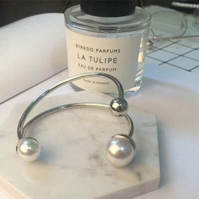 HUANZHI-pulsera de doble capa con perlas grandes y formas geométricas para mujer y niña, brazalete hueco, de joyería para , novedad de: 2