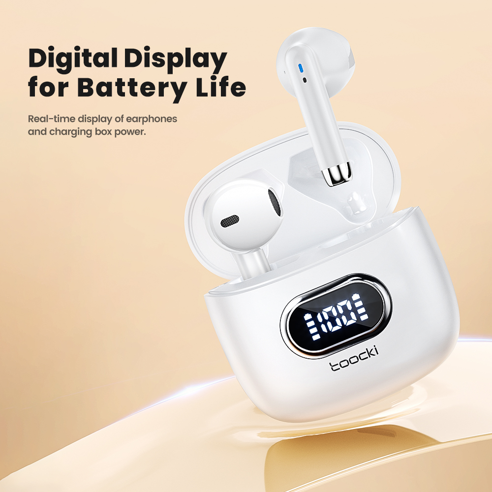 Toocki V05 bezprzewodowe słuchawki Bluetooth słuchawki stereo Hifi zasilanie DIsplay TWS Bluetooth V5.3 Mini słuchawki douszne z zestawem słuchawkowym z mikrofonem