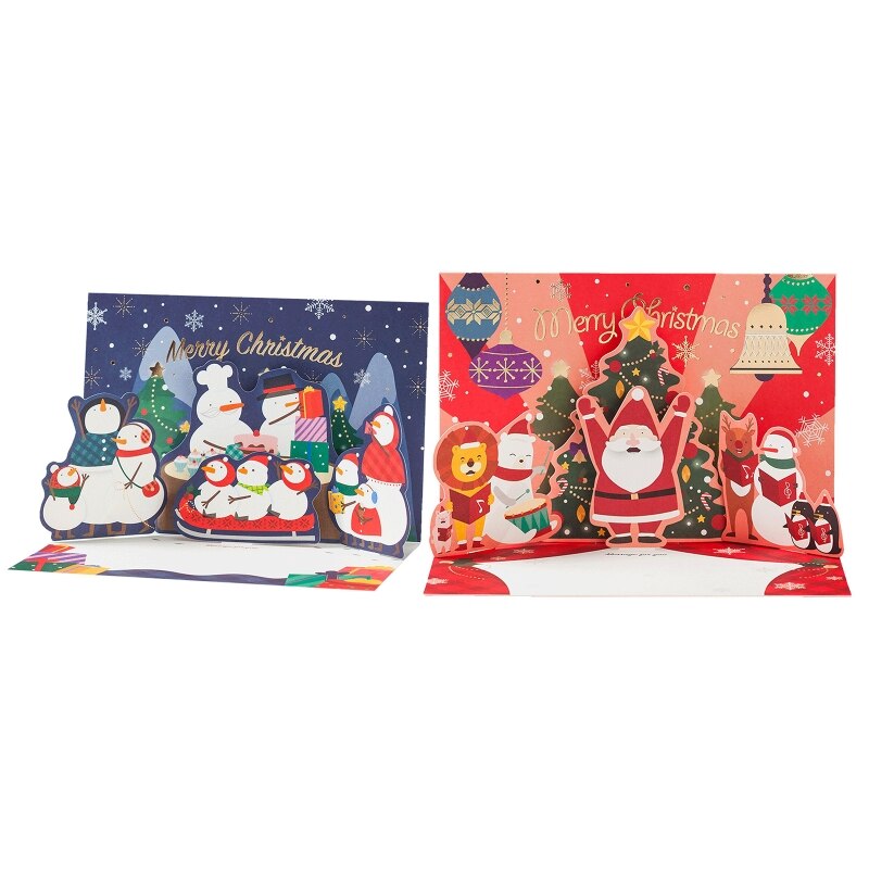 3D up Cards Merry Christmas Origami Paper Cut Postcards Greeting Cards