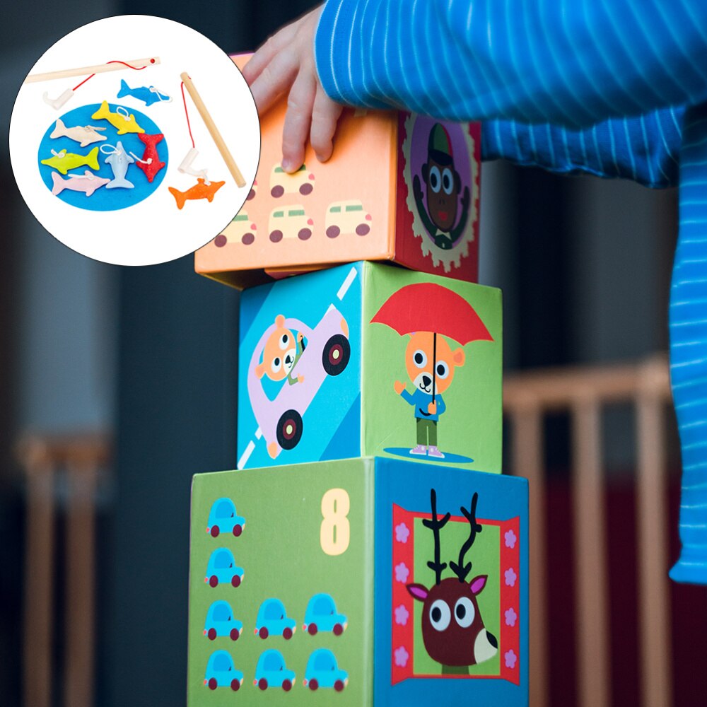 1 Set Funny Wooden Fishing Toy Colorful Exquisite Educational Plaything Fishing Game Toy for Kindergarten