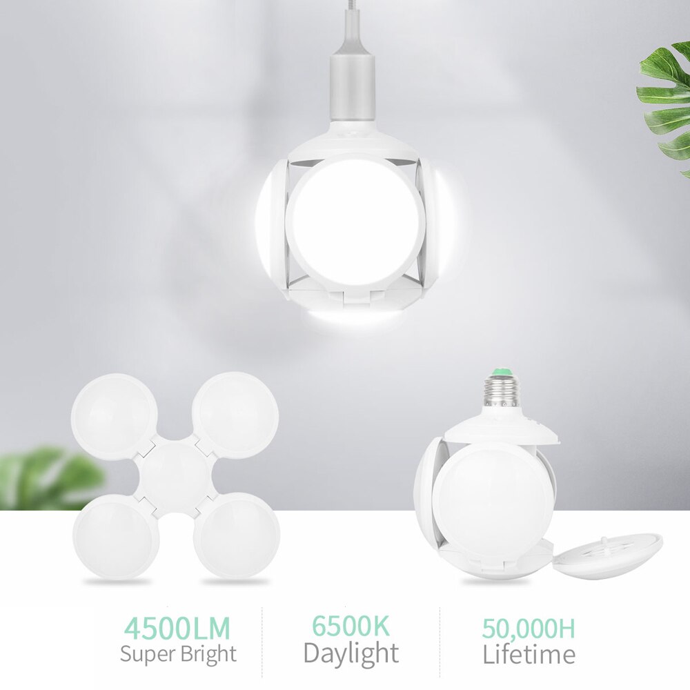 Led garagelys deformerbare 40w led kælderlys  e27 led pære loftbelysning dagslys lamper med 4 justerbare paneler