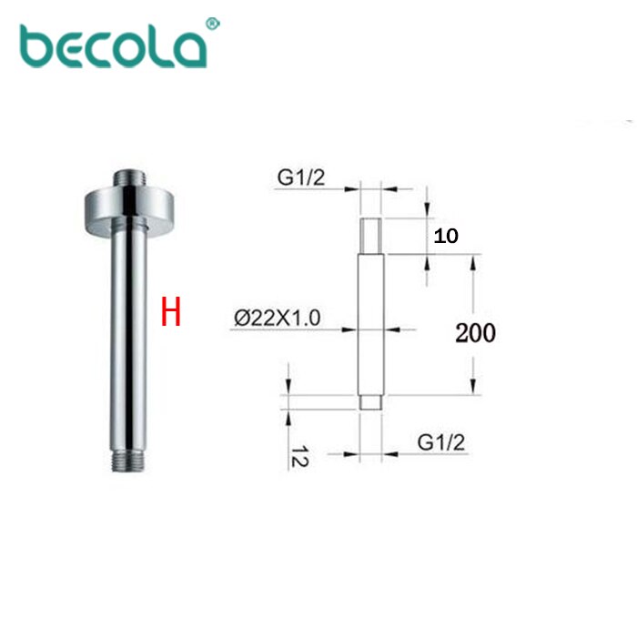 BECOLA Bathroom Copper Wall Shower Arm Dark Mounted Connecting Rod Sprinkler Shower Tube Brass Bracket/Ceiling Pipe Rod Tube: H