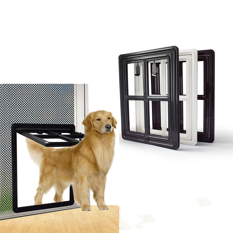 Lockable Dog Door Gate Plastic Dog Automatic Magnet Kitty Door for Screen Window Security Flap Tunnel Fence Free Access for Home