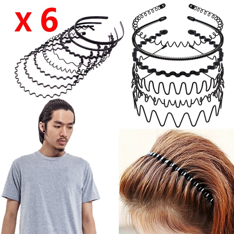 1/6Pcs Black Metal Zwaaide Stijl Sport Haarband Effen Kleur Mannen Vrouwen Unisex Haarband Casual Volwassen hoofddeksels Voor Jongen