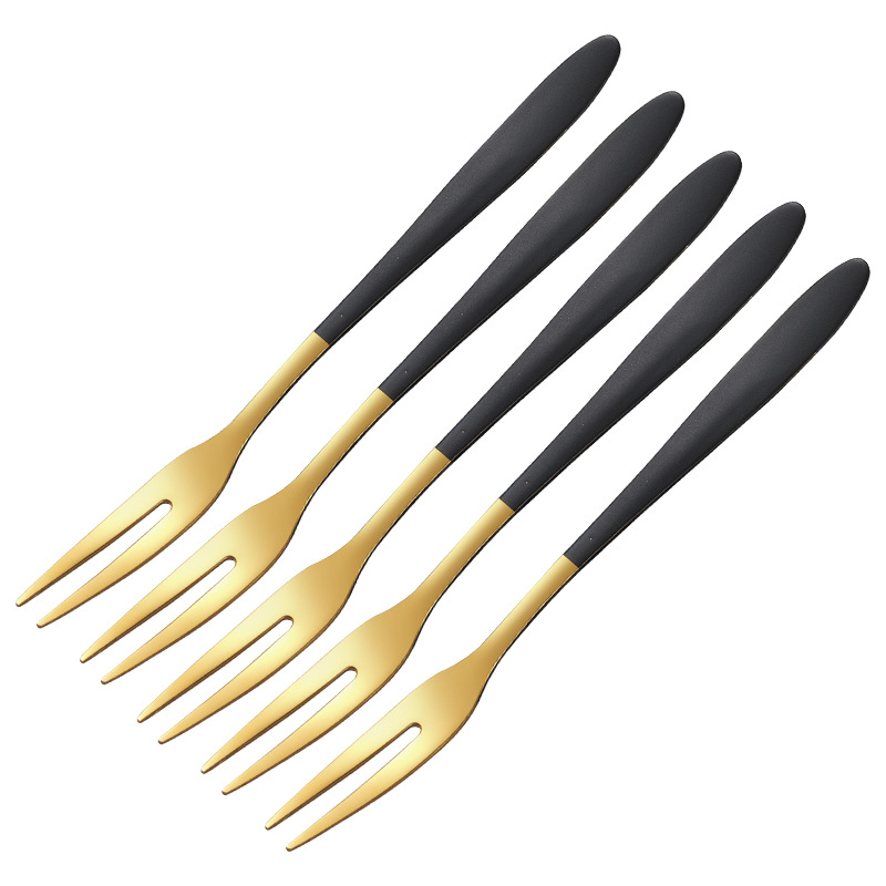 5 Pcs Fruit Fork Luxury Stainless Steel Gold Cake Dessert Forks Lovely Mini Fork Used For Cake in Party Snail Fork Restaurant: black gold