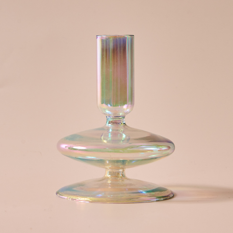Portavelas iridiscentes, florero nórdico de arcoíris, decoración del hogar, decoración de mesa nórdica, soporte de palo de vela de vidrio para habitación