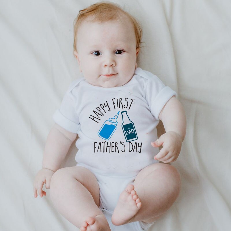 Feliz primera impresión recién nacido bebé niño niña manga corta de algodón body Día del Padre mono trajes de verano Casual Sunsuit