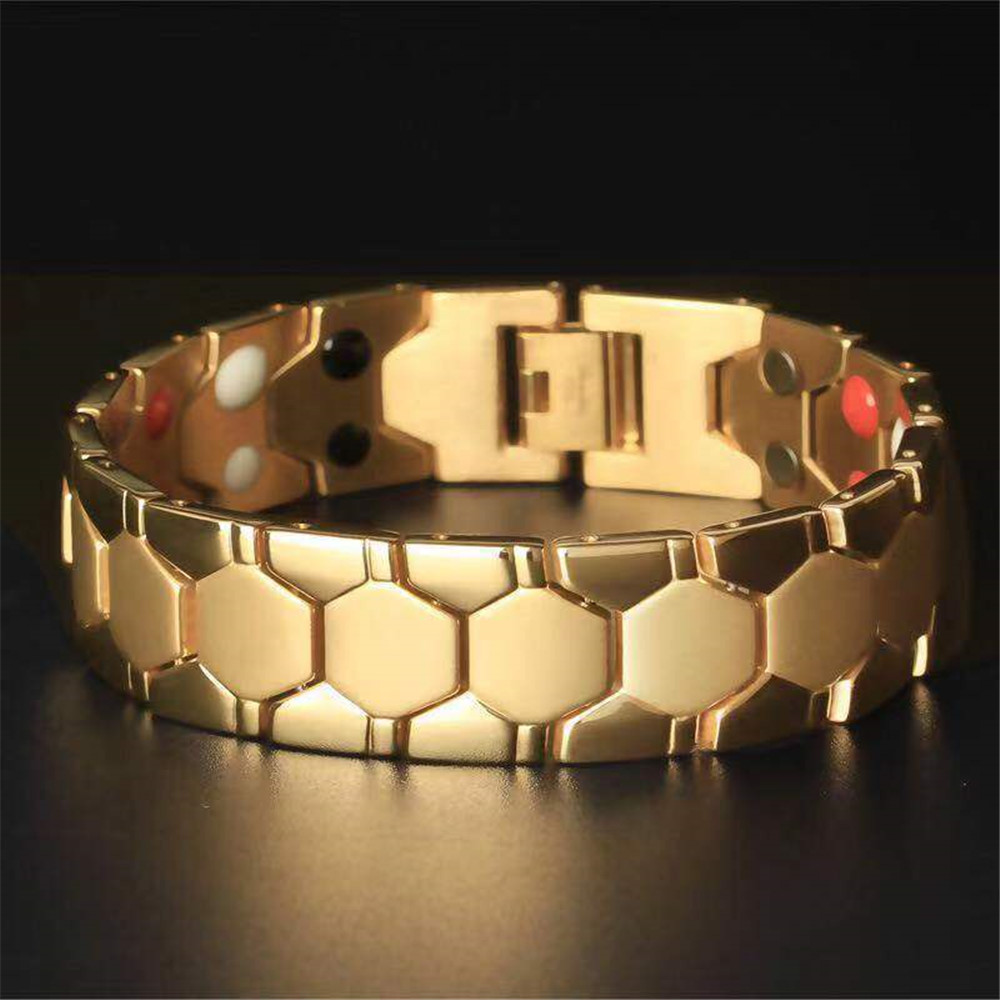 4 In 1 Magnetische Magneet Armband Mannen Heren Armbanden Sieraden Golden Zinklegering Armband Mannen: Golden