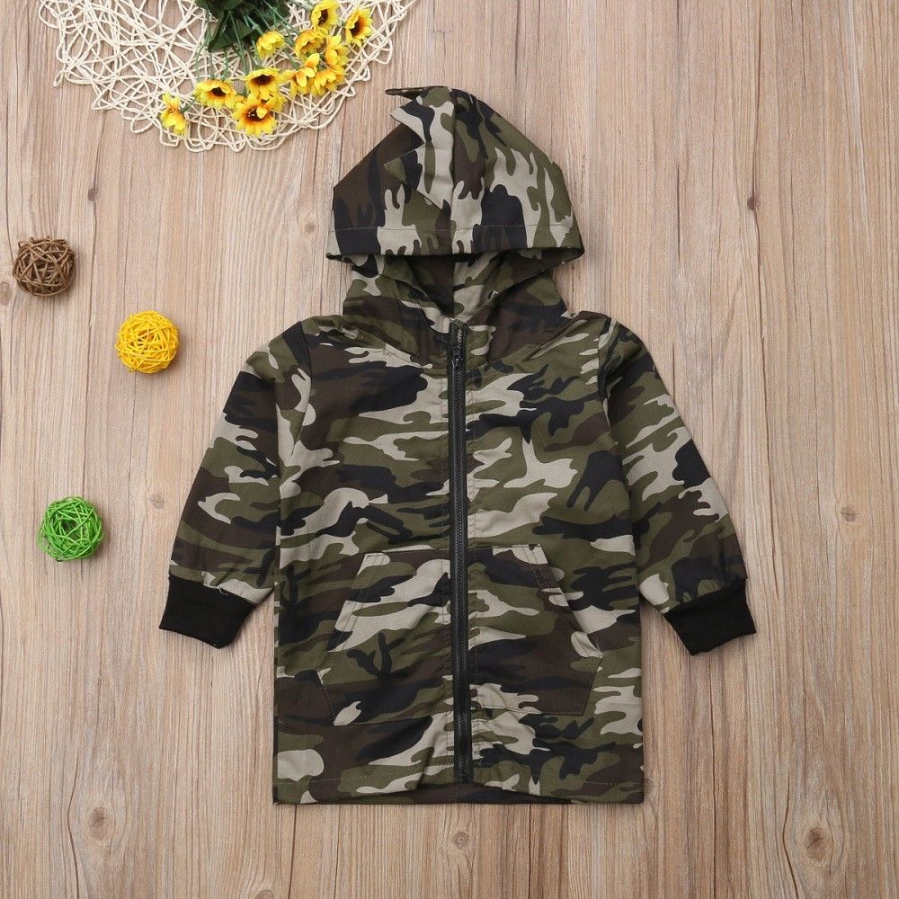 Casaco infantil de dinossauro pudcoco, blusa de camuflagem para crianças com zíper: 6 T