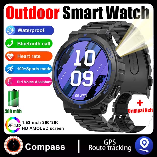 Iluminação LED ao ar livre relógio inteligente para homens, Huawei, chamada Bluetooth, bússola, IP68, 3ATM, nadar à prova d'água, faixa GPS Smartwatch, novo, 2022: Prateado