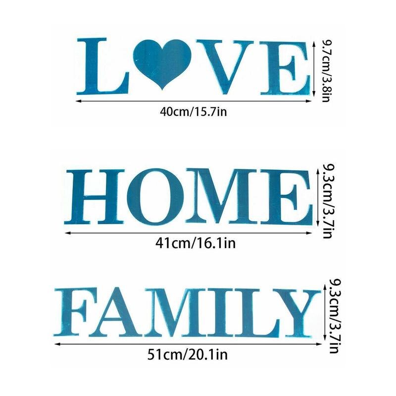 Vægdekoration klistermærke 4- bogstaver kærlighed hjem familie spejl wallstickers selvklæbende klistermærke
