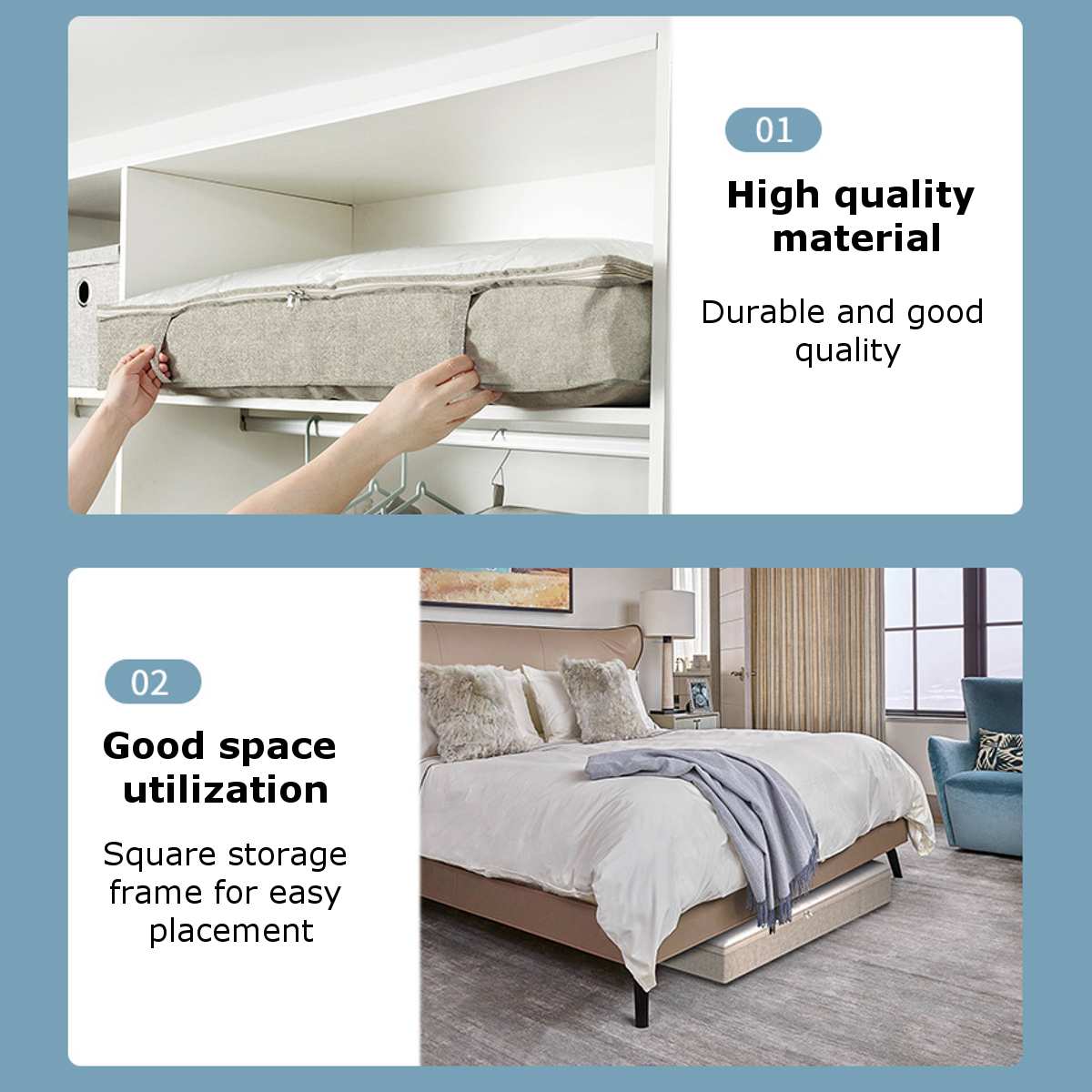 Foldbare under sengen poser ,1 pack store under sengen opbevaringskasser tyk åndbar underbed tøj opbevaring poser lynlås arrangør