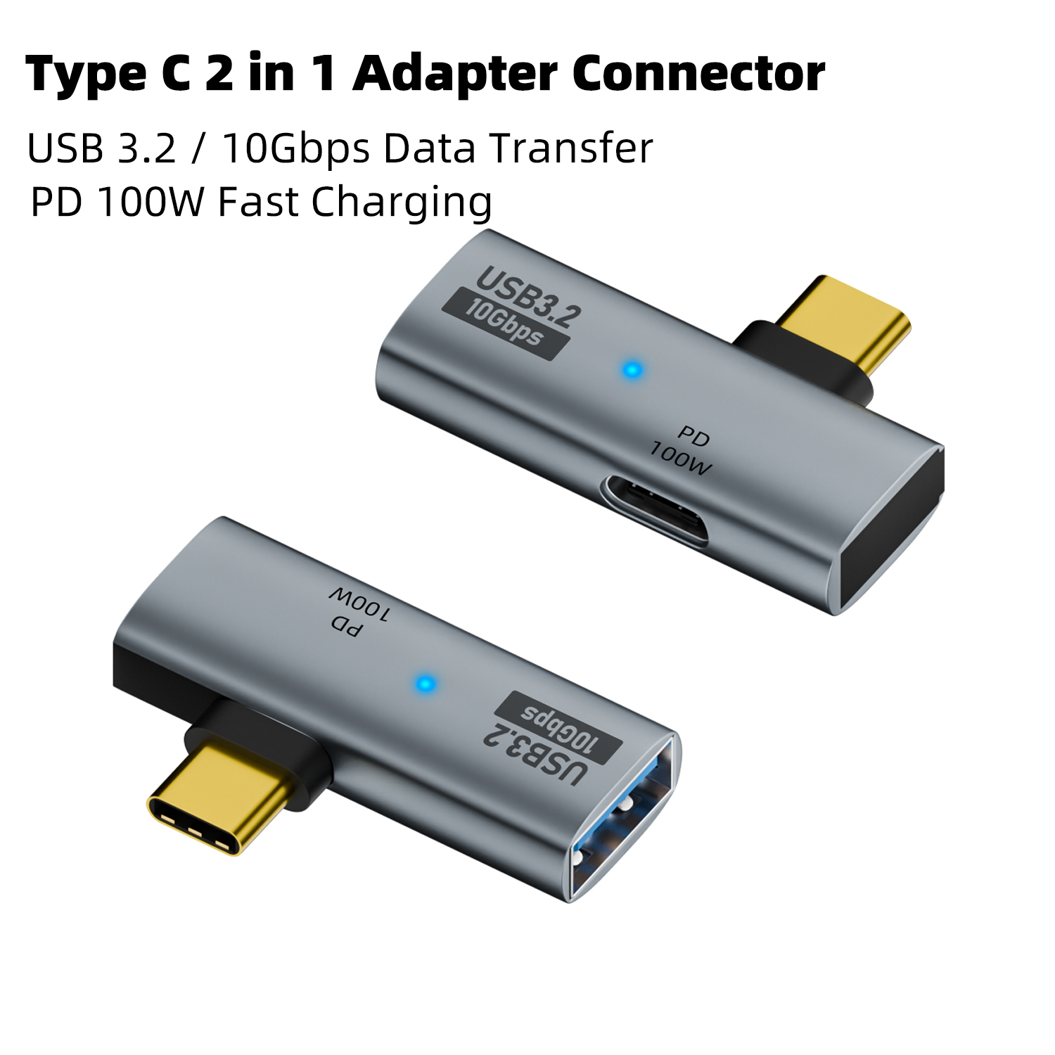 2 in 1 OTG USB C Adapter PD100W Data Transfer Fast Charging Adapter Type C Converter for Phone Tablet Macbook Xiaomi Laptop: Default Title