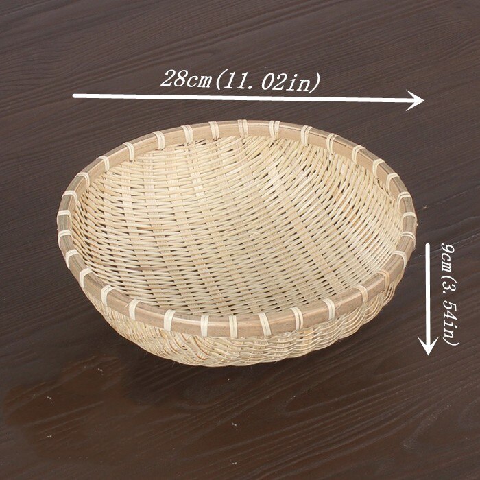 Handgjord bambuvävning flätad korg rund förvaringsbehållare för grönsaker frukt picknick mat bröd hushållskök rotting: 28 x 9cm