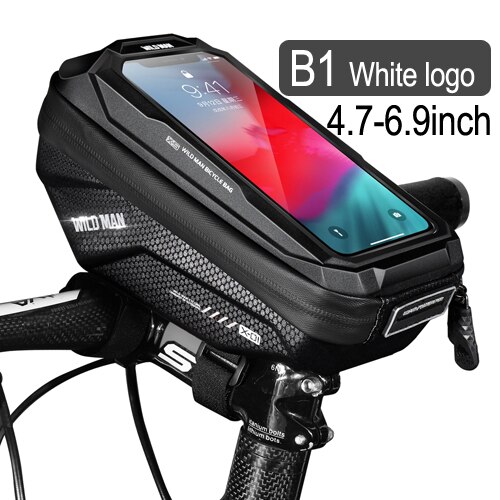 Funda impermeable para teléfono móvil, bolsa para manillar de bicicleta de montaña, accesorios para ciclismo, 6,9 pulgadas, novedad: B1 White logo