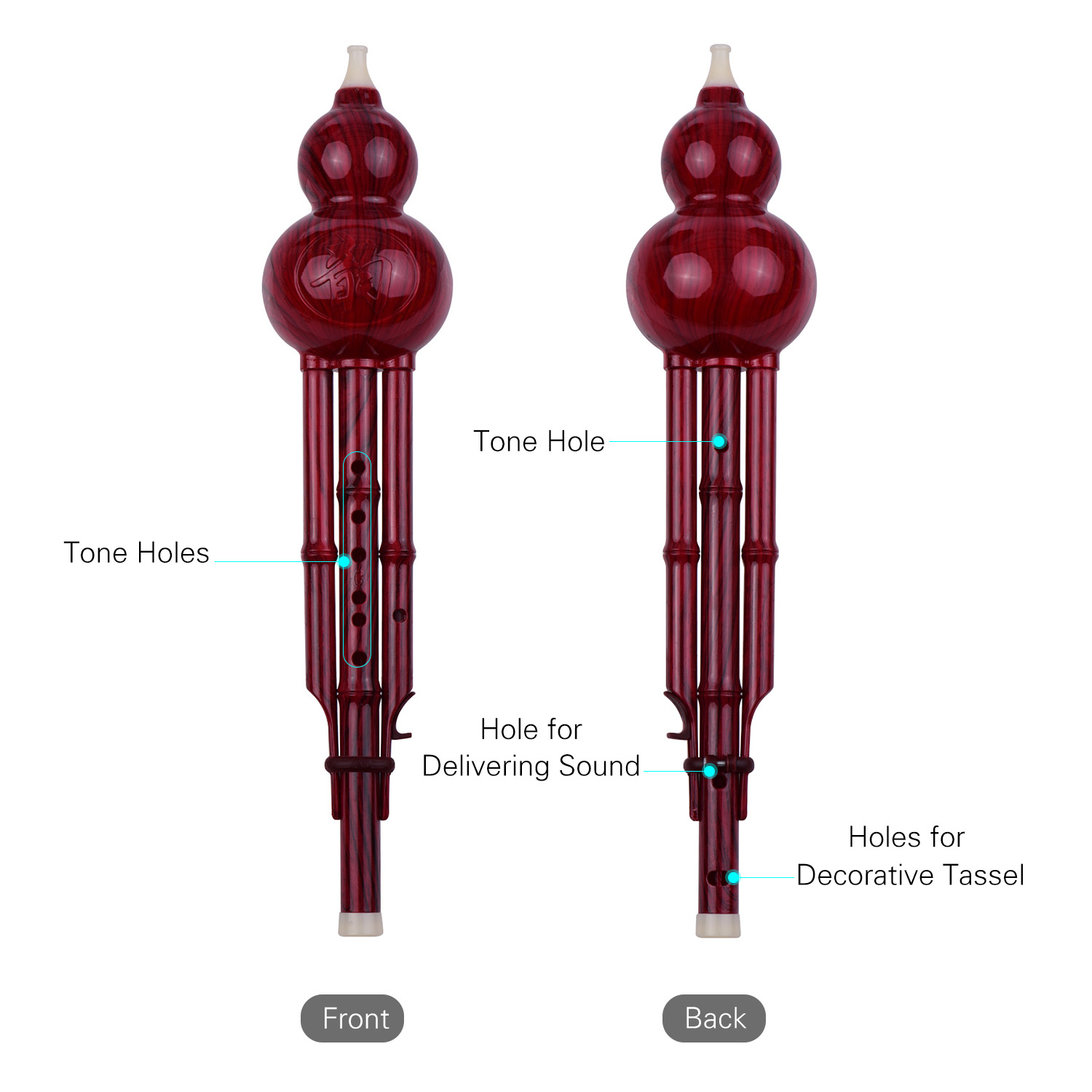 2 tone c-key hulusi kalebas cucurbit fløjte harpiks rør kinesisk traditionelt instrument med kinesisk knude bære taske til begyndere