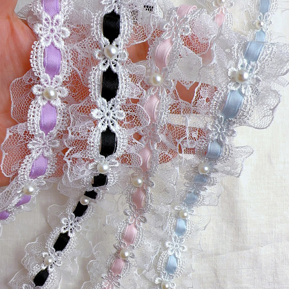 1 yarda de encaje de tul de Lolita, adornos con volantes, ribete de tela, cinta de satén, ropa para muñecas DIY, cortina, decoración de muebles, 3,5 cm de ancho