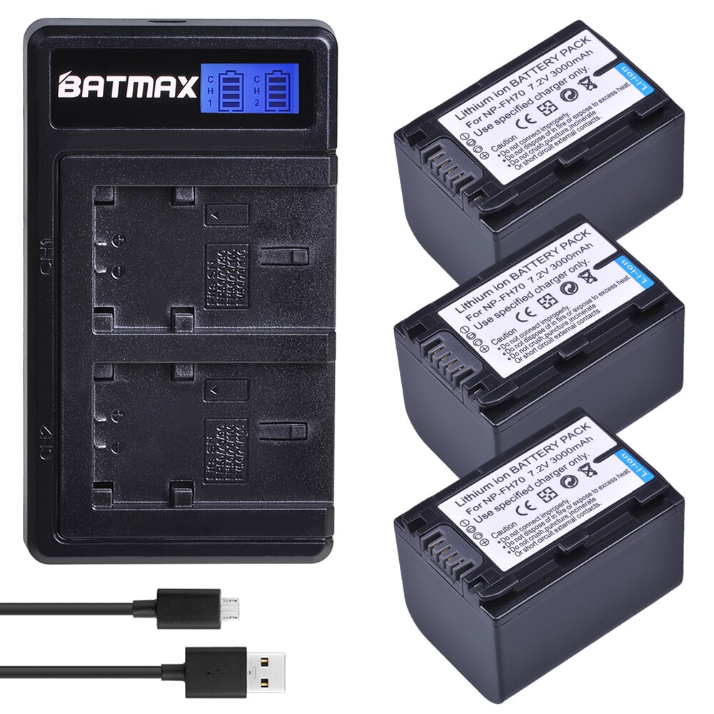 2 sztuk 3000mAh NP-FH70 NP FH70 bateria + LCD ładowarka z podwójnym portem USB dla Sony NP-FH30 NP-FH40 NP-FH60 NP-FH50 NP-FH70 HDR-XR serii: 3Pcs set