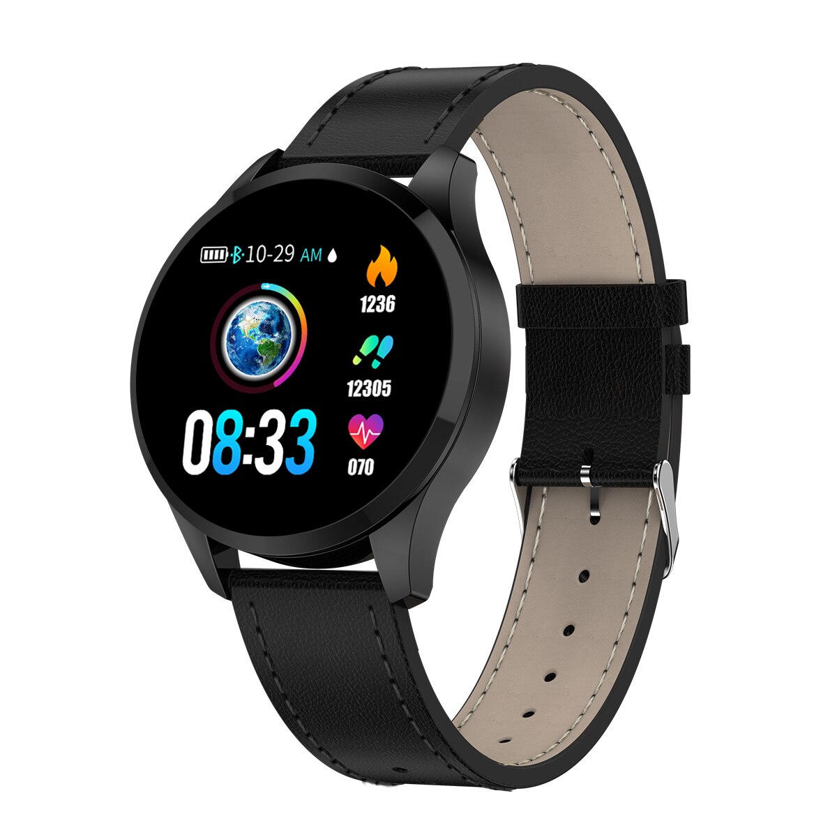 centechia Q9 Smartwatch - Men Women Waterproof HR BP Monitor - 1.2" IPS Round Display: Black case