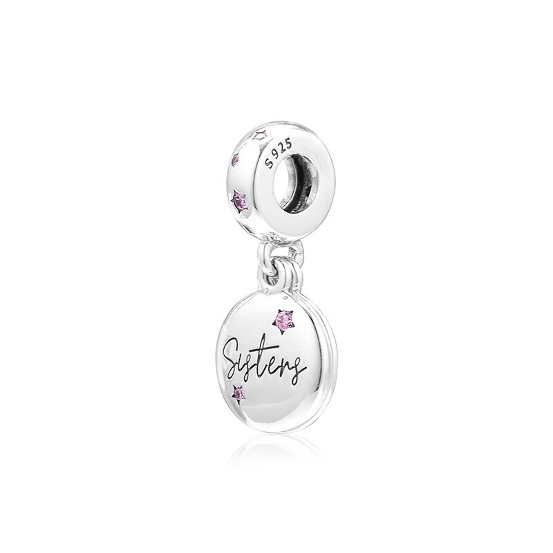 925 Sterling Silber Schmuck Für Immer Schwestern Baumeln Für Kette Armbänder & Armreifen Rosa CZ Familie Silber Charms für Schmuck Machen