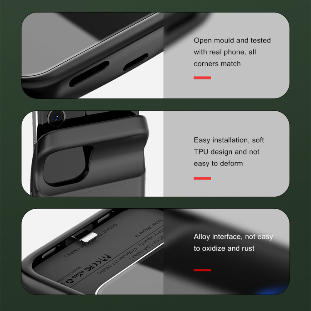 Voor iphone 12 pro max en iphone 12 mini: powerbankhoes van vloeibaar siliconen, schokbestendig, externe powerbankhoes, batterijopladerhoes.