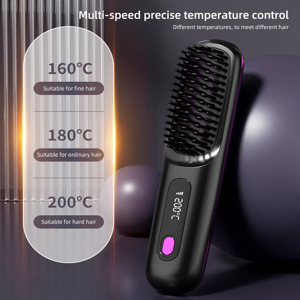 Haarglätterbürste, USB wiederaufladbar, kabellos, negative Ionen, heiße Bürste, elektrisch, flauschig, lockiges Haar, Styling, Entwirrungskamm