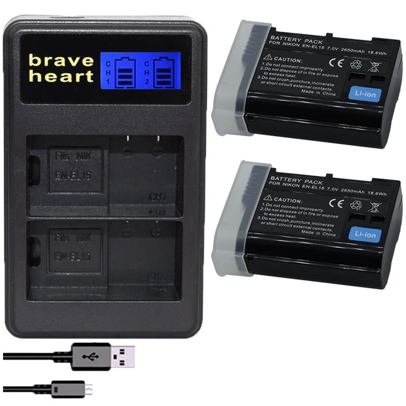 4X En EL15 EN-EL15 EL15A Batterij + Lcd Dual Charger Voor Nikon D500,D600,D610,D750, d7000, D7100,D7200,D800,D800E,D810,D810A V1: charger and 2battery