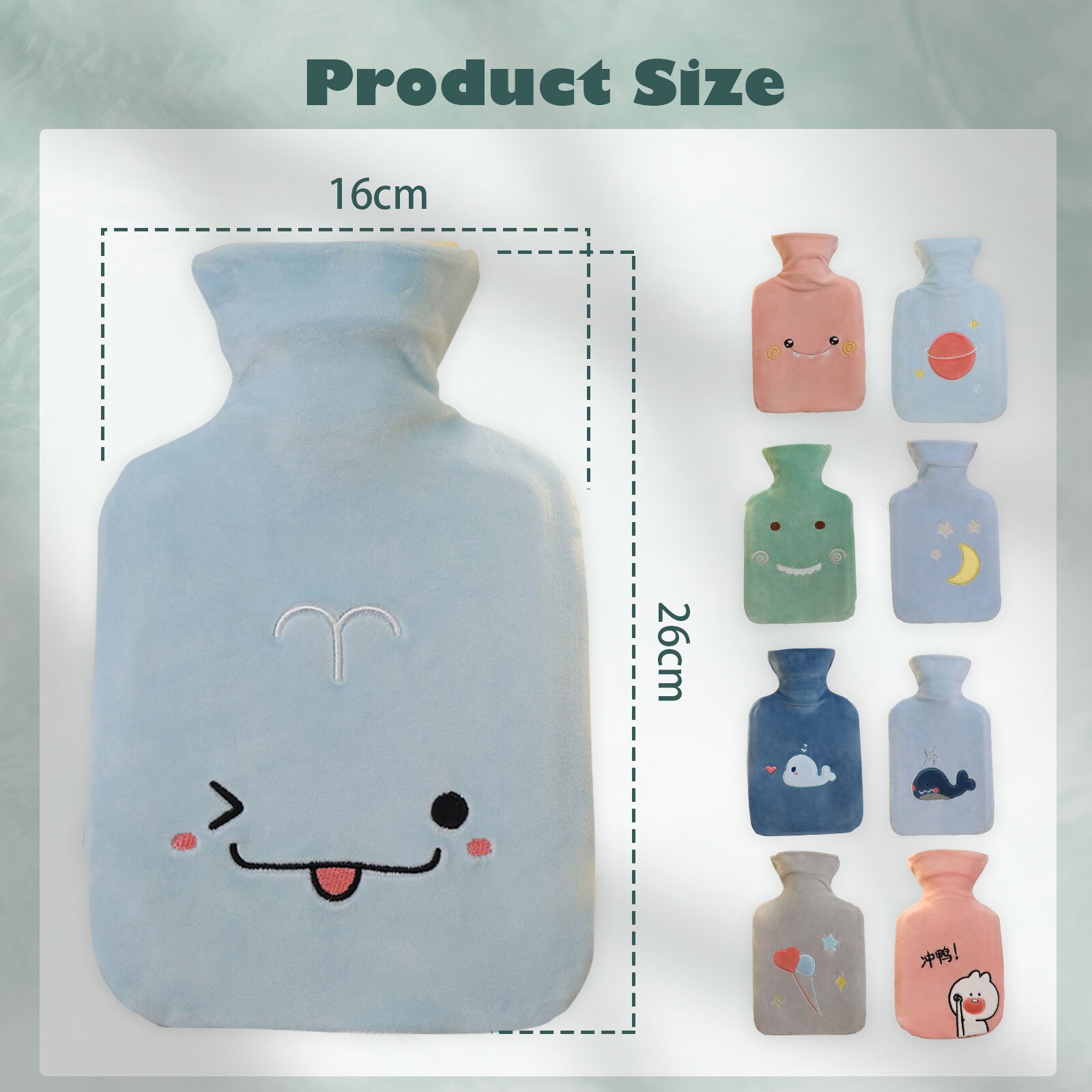 1000ml Rubber Water Bottle with Plush Cartoon Cute Cover Warm Water Bag Hand Stomach Waist Warmer for Home Classroom Office